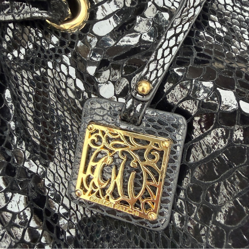 Carlos Falchi black Python Snakeskin shoulder Bag - image 5